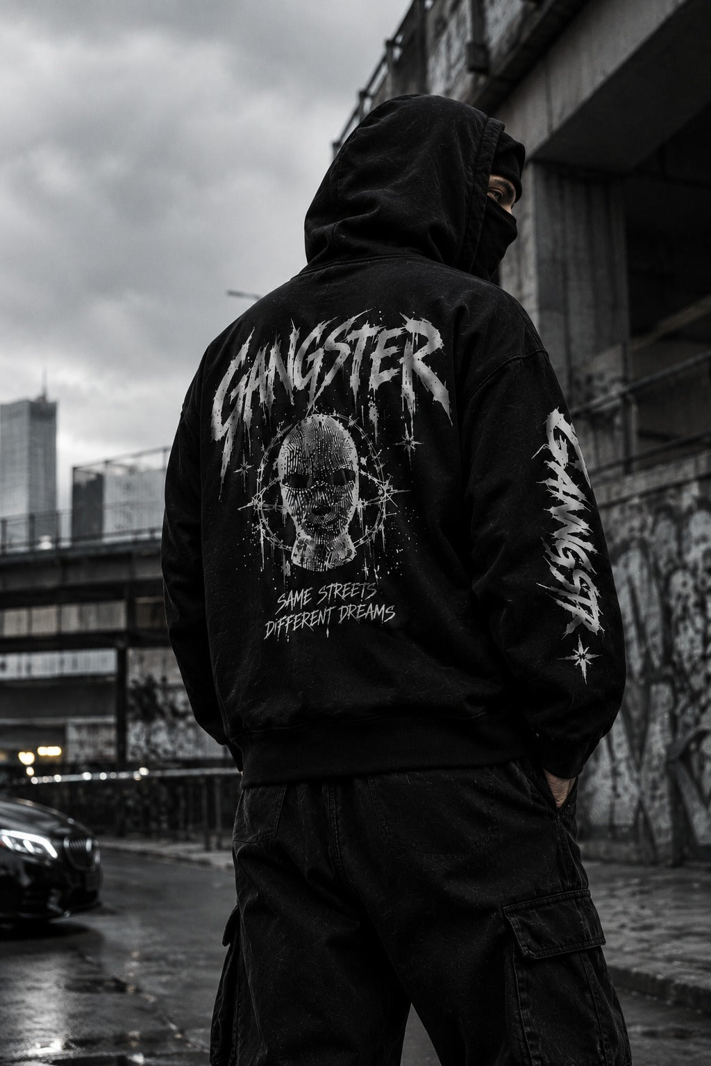 Siyah GANGSTER hoodie sırt baskısı