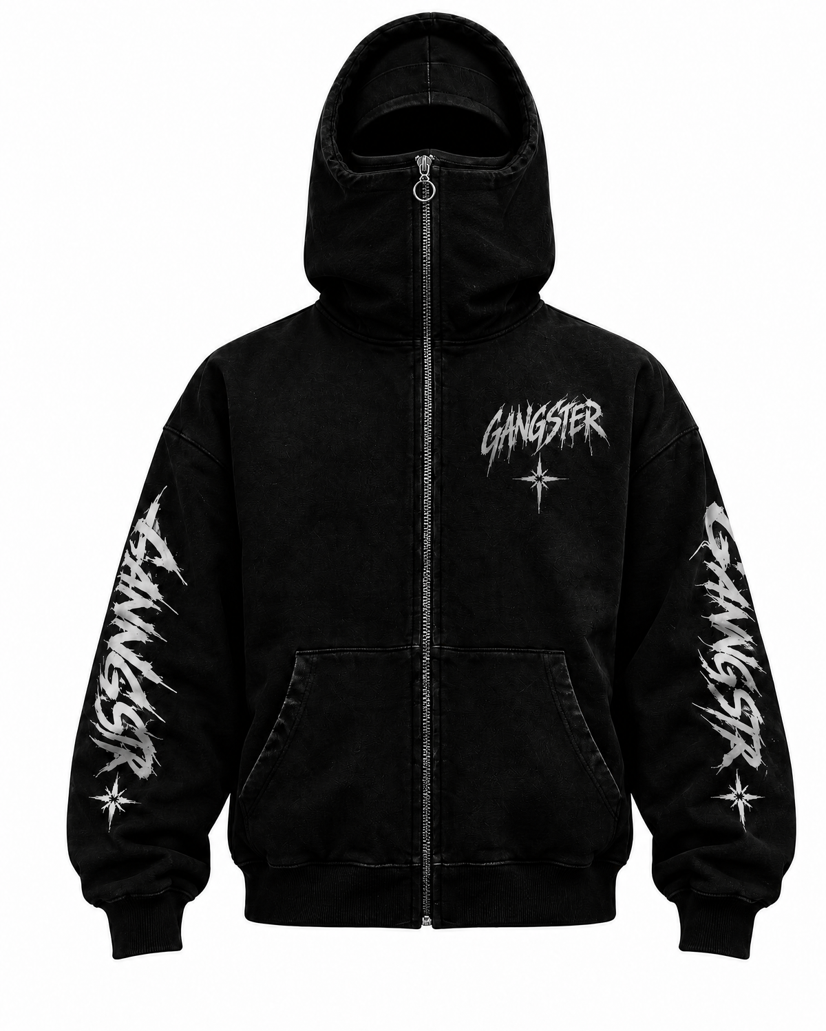 GANGSTER Balaklava Fermuarlı Oversize Hoodie