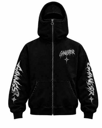 GANGSTER Balaklava Fermuarlı Oversize Hoodie
