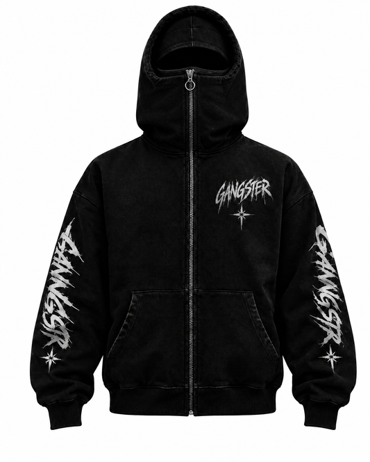 GANGSTER Balaklava Fermuarlı Oversize Hoodie