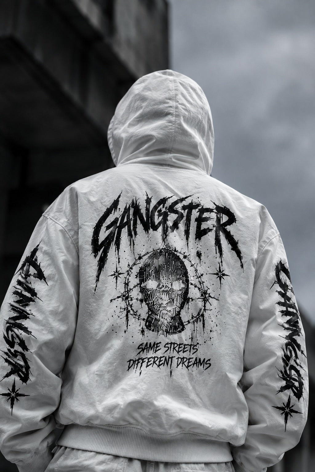 Beyaz GANGSTER hoodie, arkadan