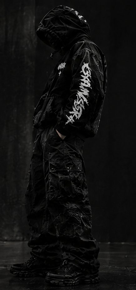 Siyah GANGSTER hoodie, yandan kol baskısı