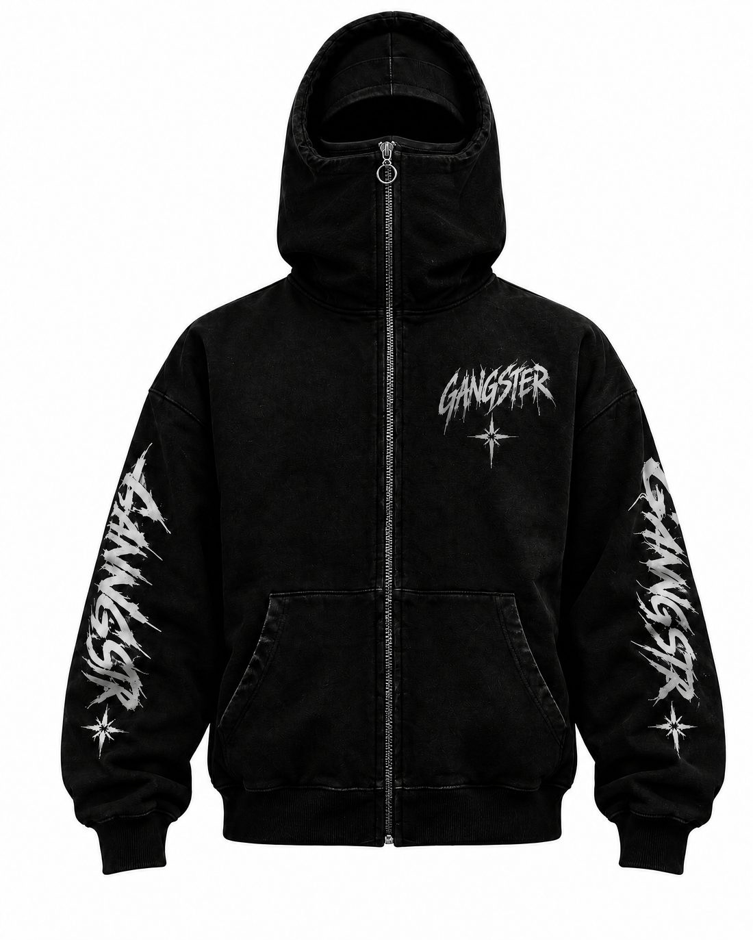 Siyah GANGSTER hoodie, sol göğüs baskısı yakın çekim