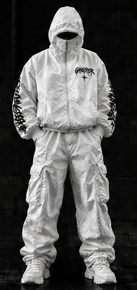 Beyaz GANGSTER hoodie, önden